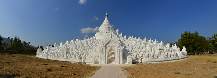 Panorama of White Hsinbyume (Mya Thein Dan) Pagoda in Mingun, Mandalay, Myanmar.