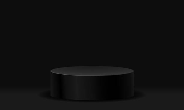 istock Realistic black cylinder 3D room pedestal podium minimal scene product display presentation stage for showcase vector 1502785390