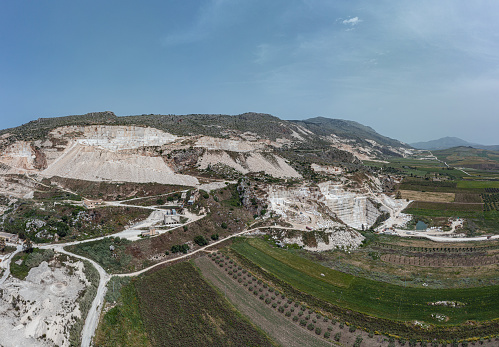 Marble quarries in Custonaci Trapany Sicily Italy Aerial view Today, more than 200 quarries, 54 of which in activity, are recorded in a small area 3 km2 between Monte Cofano and Monte Sparagiaio.