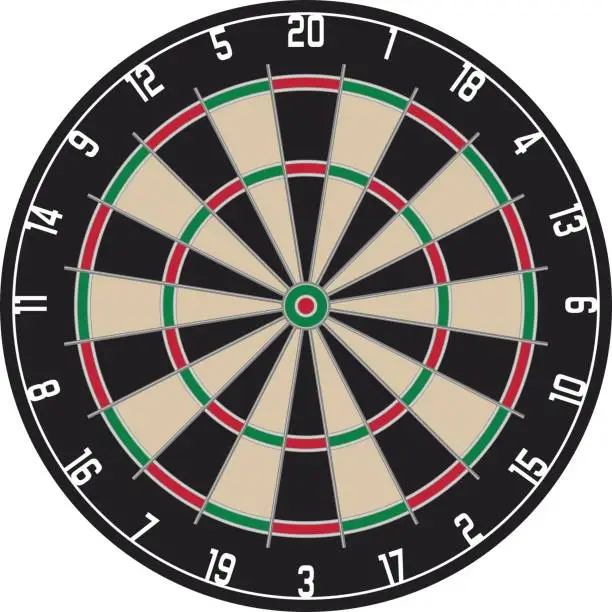 Vector illustration of Dartboard vector with all fields and Numbers on Isolated background.