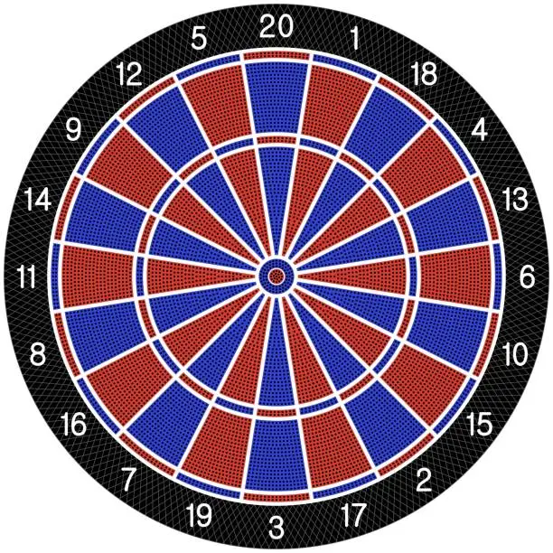 Vector illustration of Electric Dartboard vector with all fields and Numbers on Isolated background.