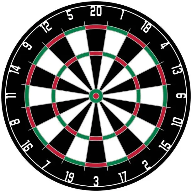 Vector illustration of Dartboard vector with all fields and Numbers on Isolated background.