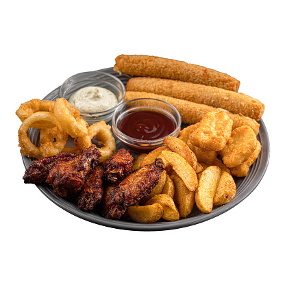 Isolated plate of fried appetizer salty beer snack