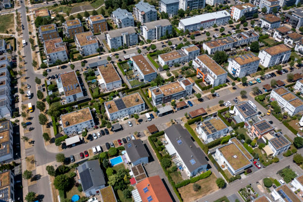 istock Neighborhood, aerial view 1502801500