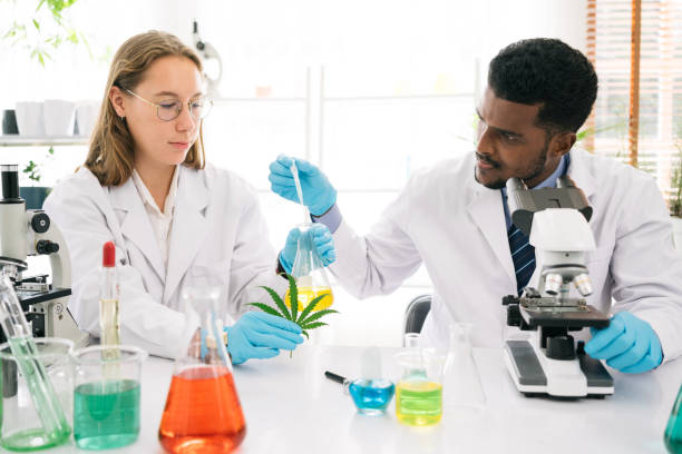 istock African man scientist researchers use a lab dropper to drip a substance into a conical flask with a woman scientist for analysis of liquids. Scientists working with a dropper and a conical flask. 1502801740
