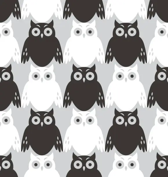 Vector illustration of Seamless pattern with black and white owls