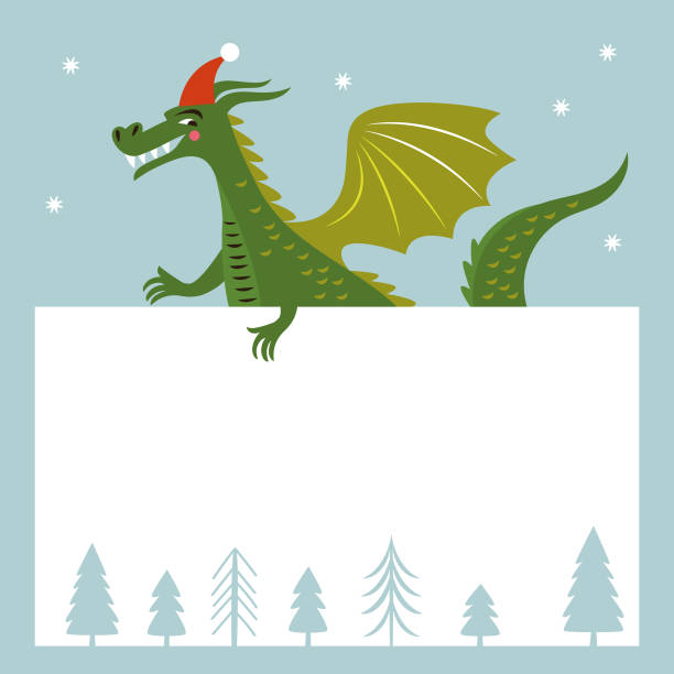 istock Cute gren dragon in santa hat . Happy Holiday illustration. Place for your text 1502803110