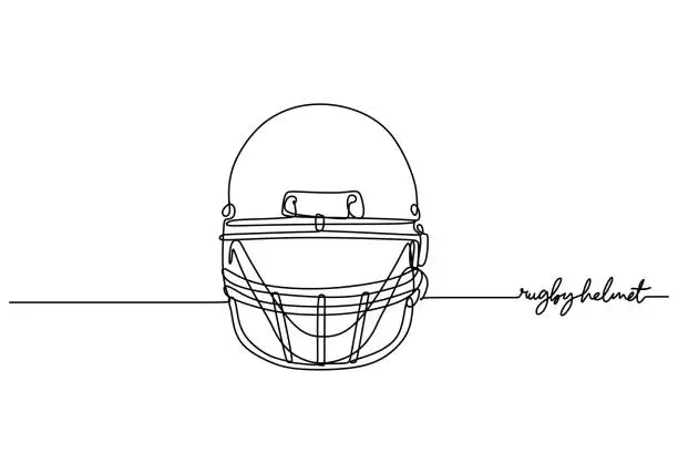 Vector illustration of American Football Helmet One Line Drawing: Continuous Hand Drawn Sport Theme Object