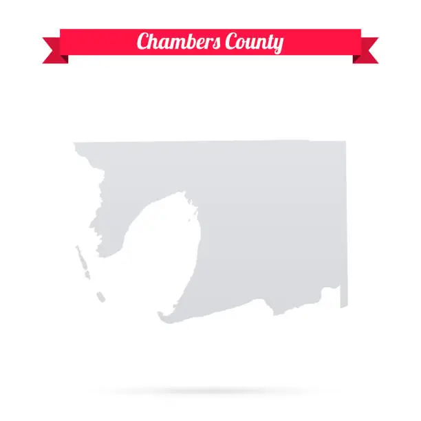 Vector illustration of Chambers County, Texas. Map on white background with red banner