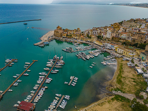 Castellammare del Golfo coastal town in Sicily Italy Aerial view