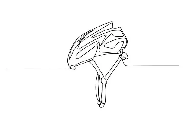 Vector illustration of Cycling Helmet One Line Drawing: Continuous Hand Drawn Sport Theme Object