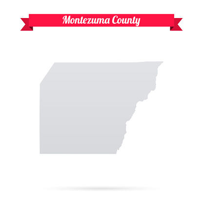 Map of Montezuma County - Colorado, isolated on a blank background and with his name on a red ribbon. Vector Illustration (EPS file, well layered and grouped). Easy to edit, manipulate, resize or colorize. Vector and Jpeg file of different sizes.