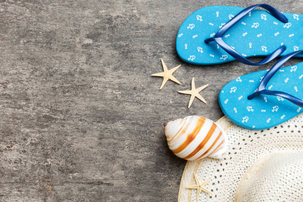 istock Summer vacation concept flat lay. straw hat beach accessories and towel top view. Space for text. travel concept 1502817734