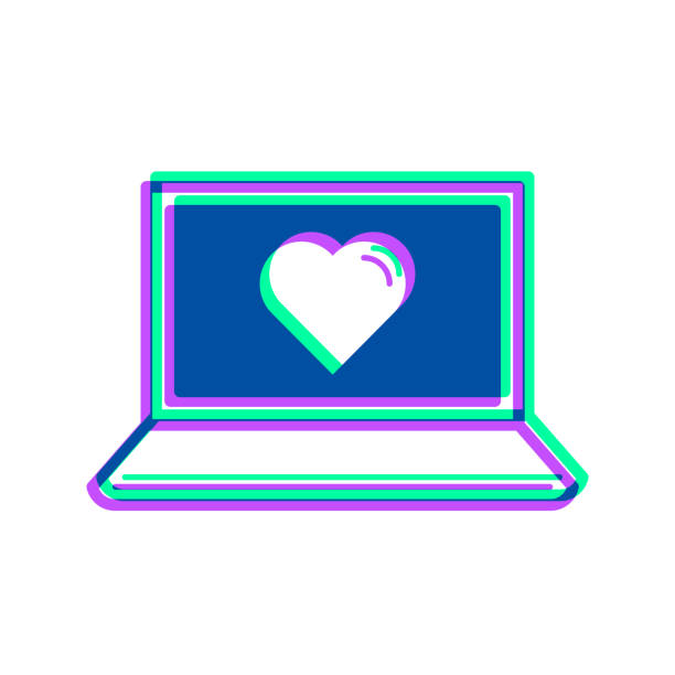 laptop z sercem. ikona z dwukolorową nakładką na białym tle - two objects laptop computer internet dating stock illustrations