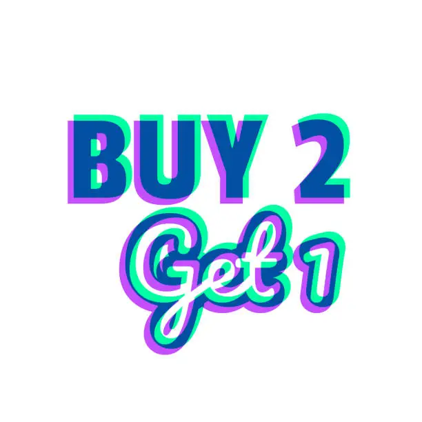 Vector illustration of Buy 2 Get 1. Icon with two color overlay on white background