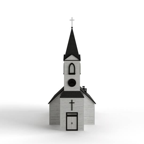 istock 3D rendered scale model of a traditional white church from the front 1502823197