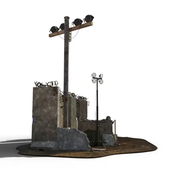 A 3D rendered scale model of a warzone border