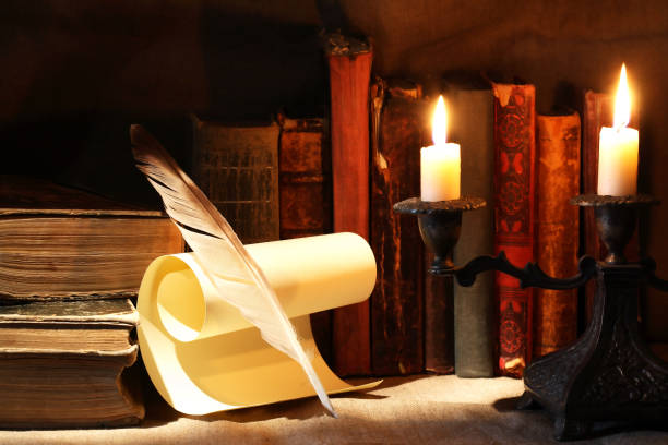 Old Books And Candles stock photo