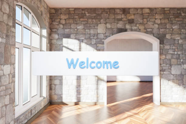 istock search box text floating in air standing in luxurious loft apartment with arched window and minimalistic interior living room design; 3D Illustration 1502841328