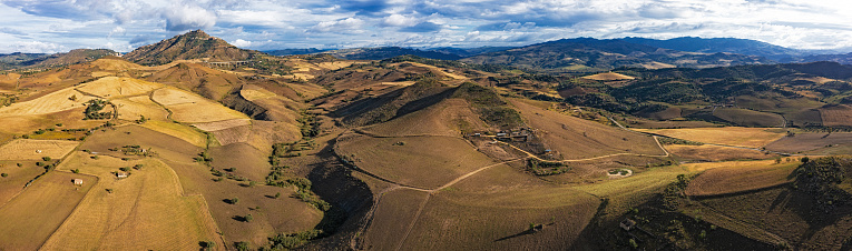 Aerial view of fields in the municipality of Enna in Sicily Italy
