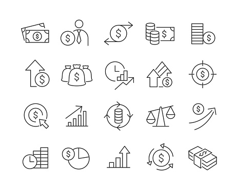 Return on Investment Icons - Vector Line. Editable Stroke. Vector Graphic