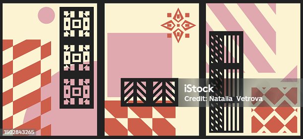 istock Vintage illustrations with stripes, shapes, circles, lines. 1502843265