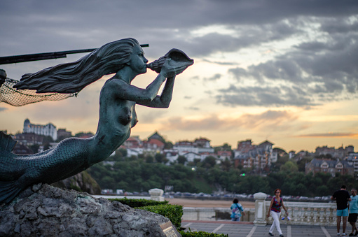 Picture of Precious Statue of a Mermaid Touching a Sea Shell on the Paseo Maritimo in Santander next to the Palacio de la Magdalena