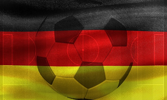 The flag of Germany with a soccer ball.