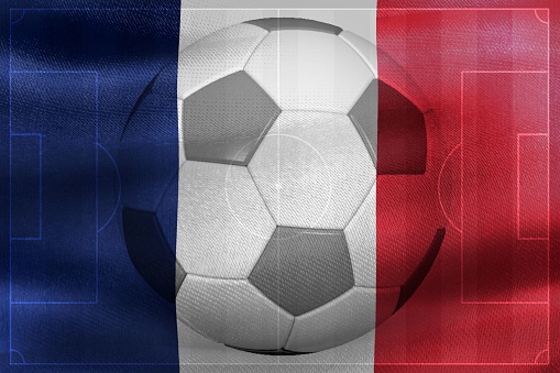 The flag of France with a soccer ball.