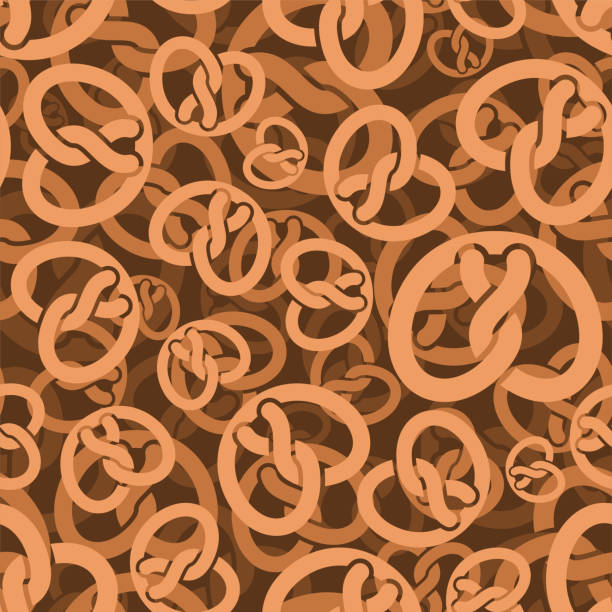 ilustraciones, imágenes clip art, dibujos animados e iconos de stock de patrón bretzel sin costuras. antecedentes de comida de panadería alemana. textura vectorial - pretzel german culture food salt