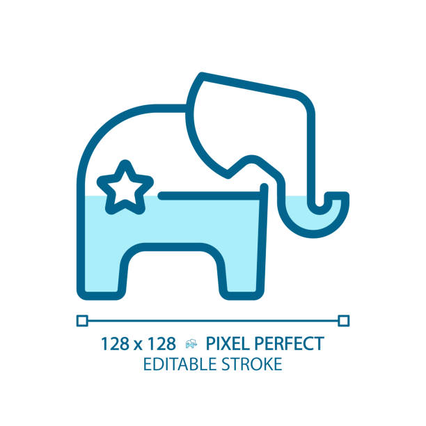 Editable pixel perfect blue Republican Party logo 2D pixel perfect blue Republican Party logo, isolated vector illustration of political party symbol. republican elephant logo stock illustrations