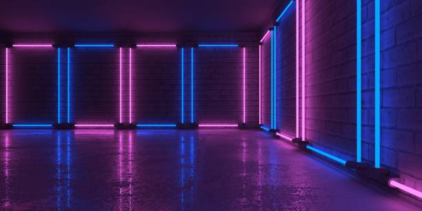 istock Neon and neon beams in the dark room 1502856953