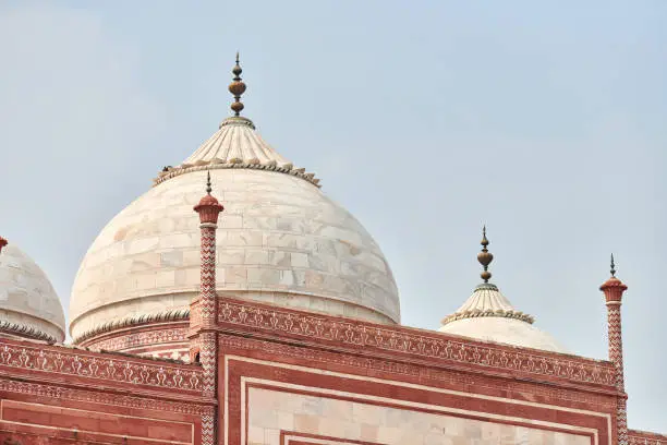 Photo of Close up Jawab Taj Mahal domes white marble mausoleum landmark in Agra, Uttar Pradesh, India