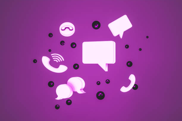 Set of conversation icons against purple background stock photo