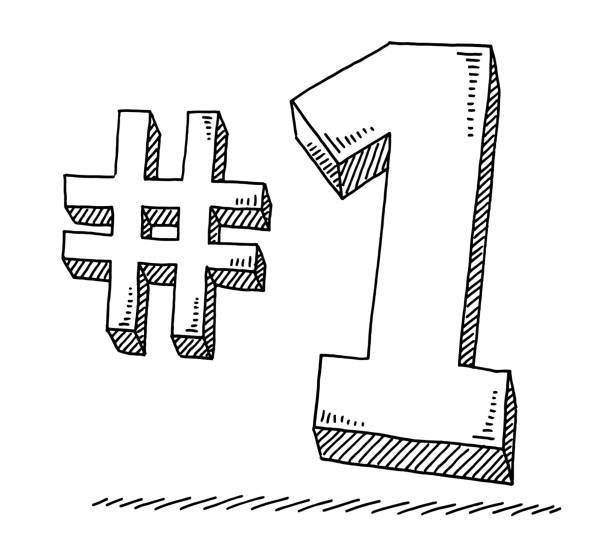 nummer-eins-symbol-zeichnung - hashtag doodle text black stock-grafiken, -clipart, -cartoons und -symbole