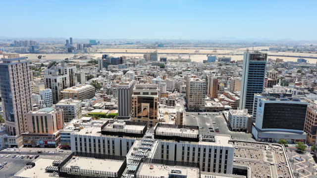 Jeddah, Saudi Arabia: Aerial view of coastal city and famous resort town, district Al-Balad - landscape panorama of Arabian Peninsula from above