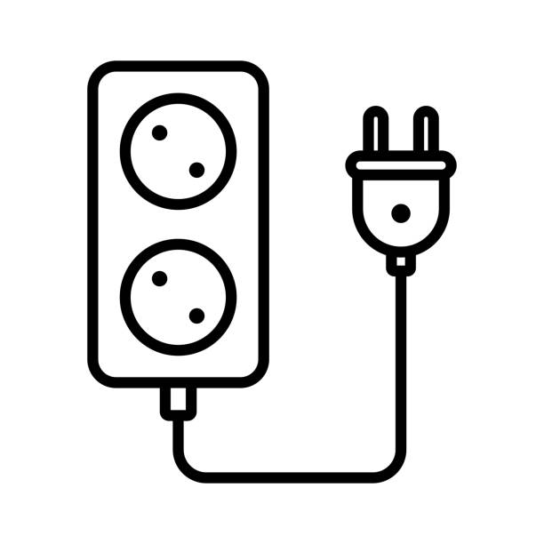 illustrations, cliparts, dessins animés et icônes de modèle de conception vectorielle d’icône de prise électrique en arrière-plan blanc - electric plug outlet electricity cable