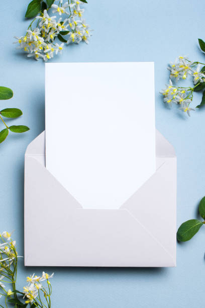 istock Greeting or invitation blank card and white flowers 1502874310