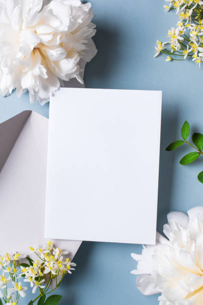 istock Greeting or invitation blank card and peony flowers 1502874947