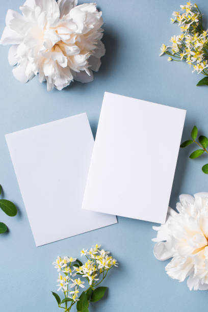 istock Greeting or invitation blank card and peony flowers 1502874949