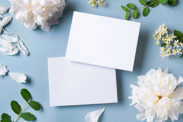 istock Greeting or invitation blank card and peony flowers 1502875254