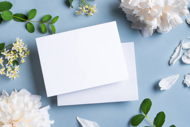 istock Greeting or invitation blank card and peony flowers 1502875255