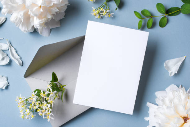 istock Greeting or invitation blank card and peony flowers 1502875319