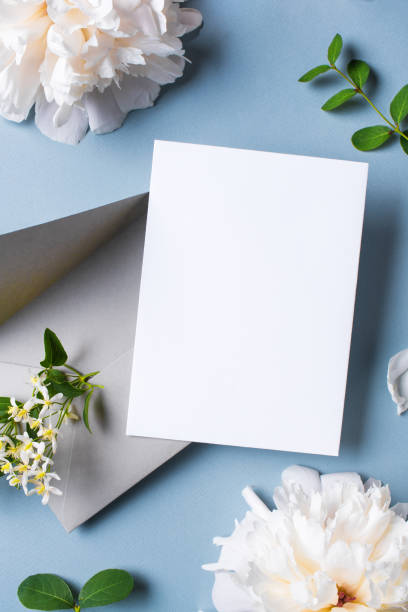 istock Greeting or invitation blank card and peony flowers 1502875403