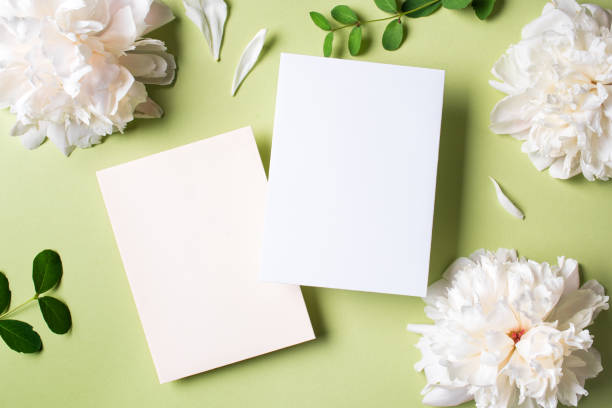 istock Greeting or invitation blank card and peony flowers 1502875484