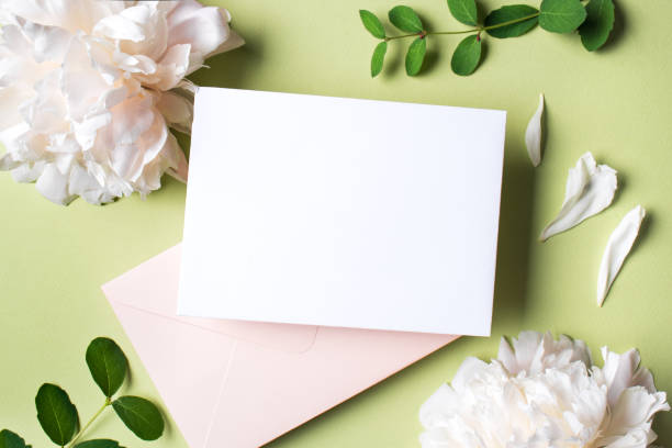 istock Greeting or invitation blank card and peony flowers 1502875488