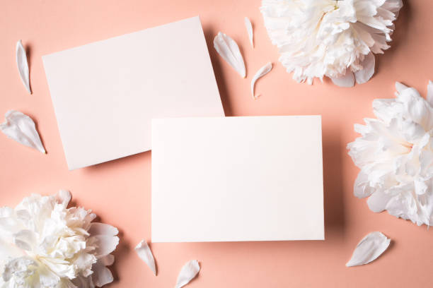 istock Greeting or invitation blank card and peony flowers 1502875640