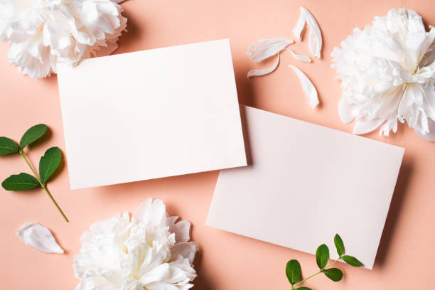 istock Greeting or invitation blank card and peony flowers 1502875853