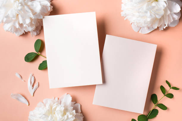 istock Greeting or invitation blank card and peony flowers 1502875951
