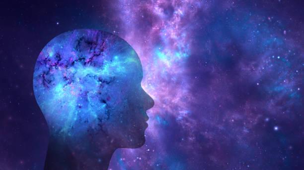 istock Human brain in sync with the universe. Fractal art background with copy space. 1502880387